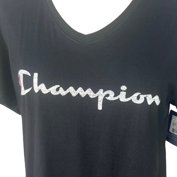 Champion Write Out Tshirt Womens Size 1X Black Vneck Logo Short Sleeves New - Picture 5 of 10